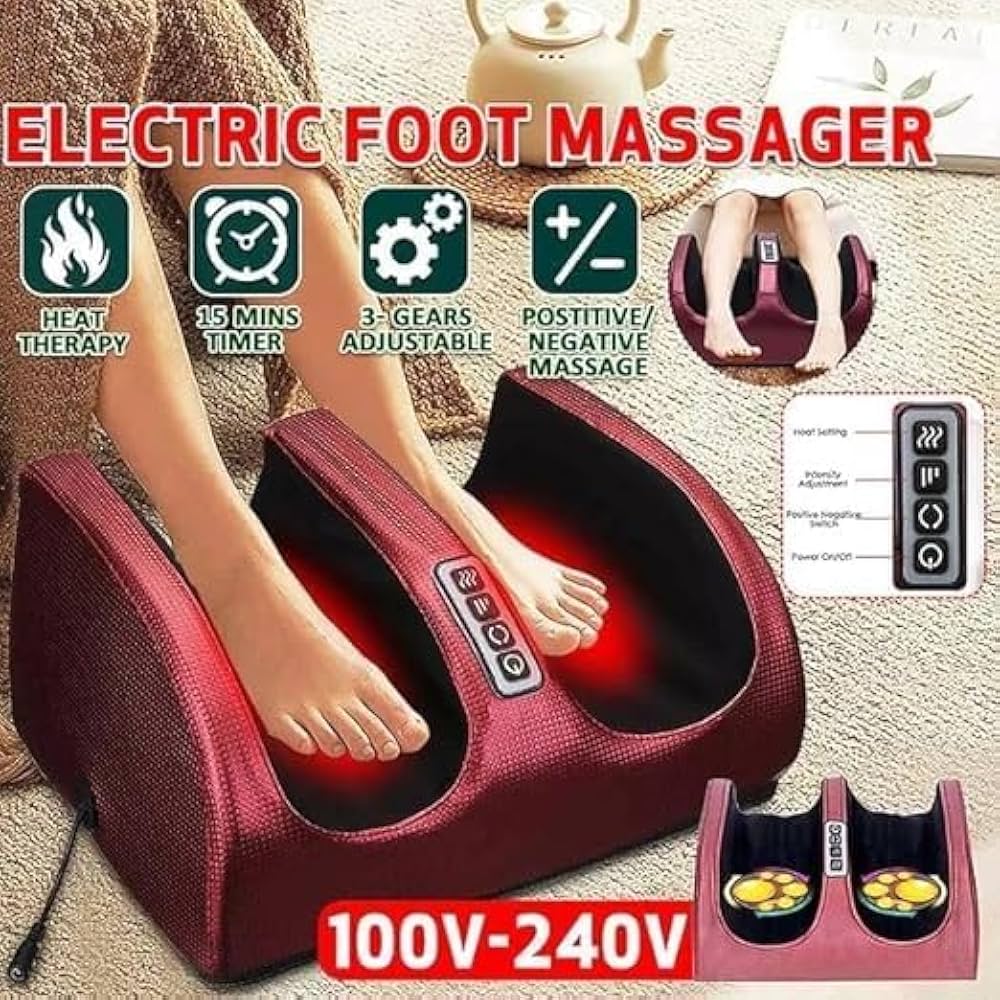 Theravibe™ Electric Foot Massager Shiatsu Kneading Deep Tissue Relax Heated Roller Calf Pain Relief Fatigue Muscles Vibrator Machine Health